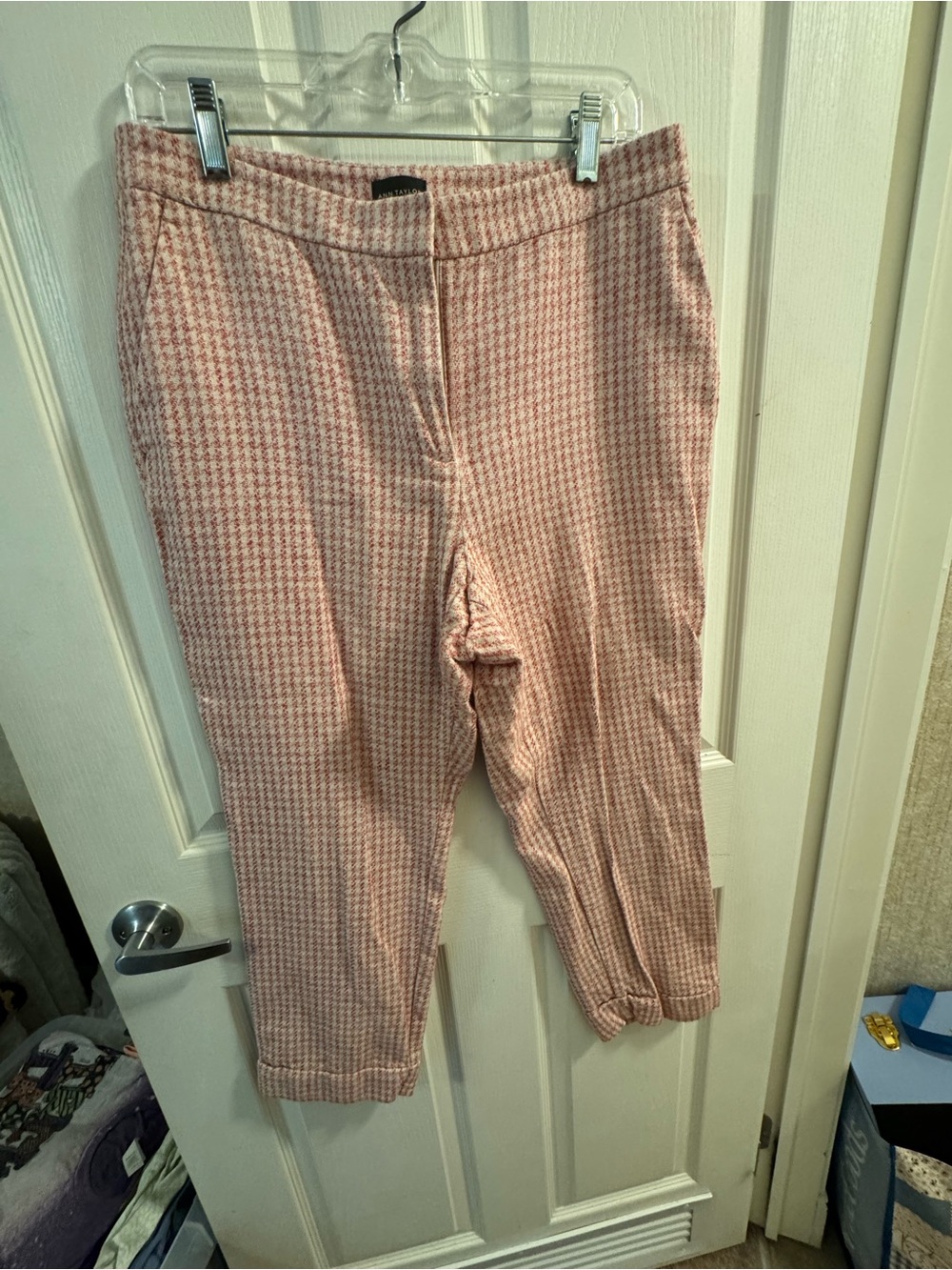 Ann Taylor Pink Houndstooth Chinos